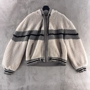 Blanc Noir Hoodie‎ Womens Size Large Gray Quilted Outerwear Fuzzy Sporty